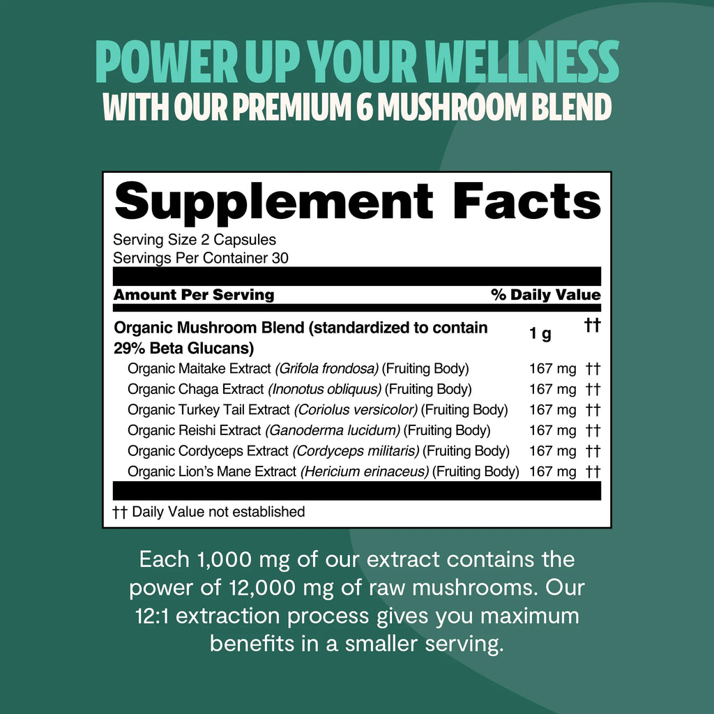 Organic Mushroom Complex | Six-Mushroom Adaptogen Blend