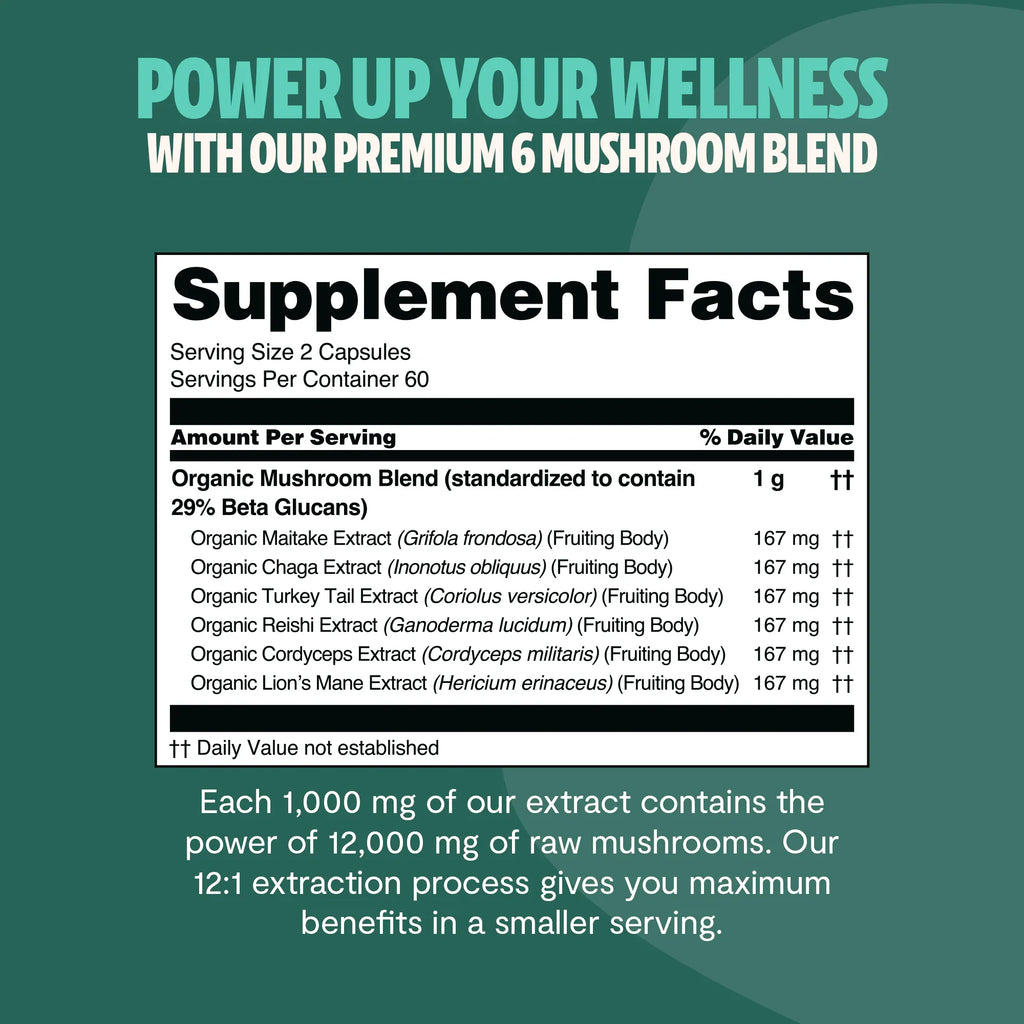 Organic Mushroom Complex | Six-Mushroom Adaptogen Blend
