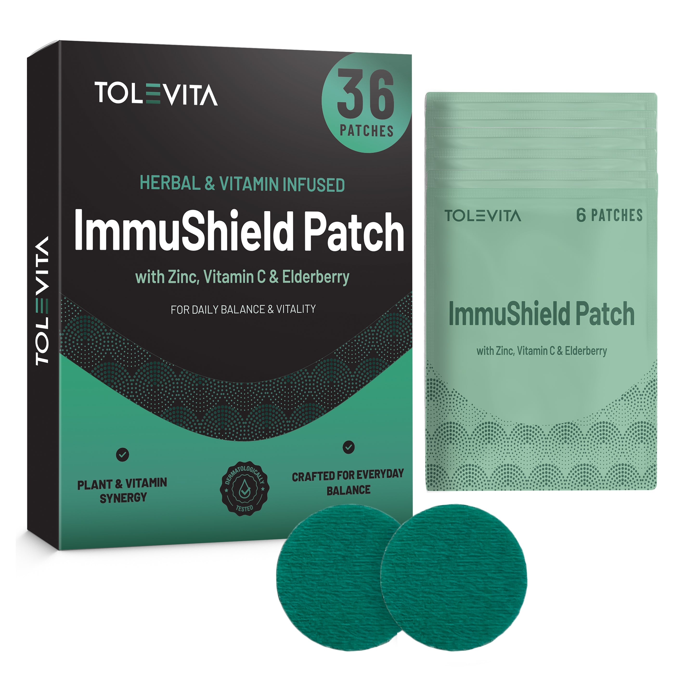 TOLEVITA Daily Wellness Patches with Vitamin D3, Zinc & Botanical Extracts, 36 Patches