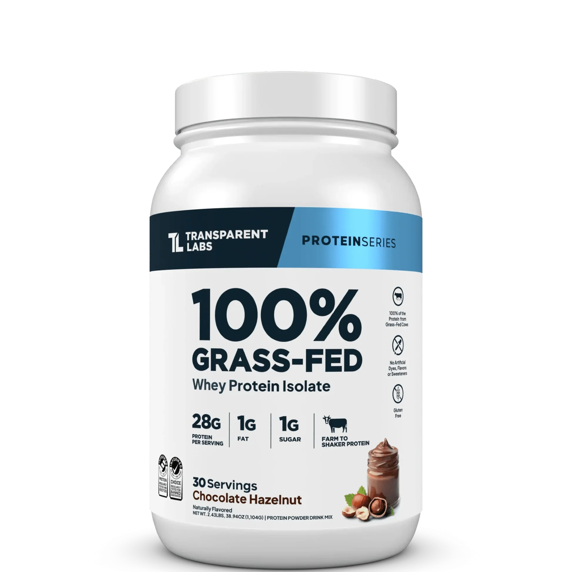 Transparent Labs 100% Grass-Fed Whey Isolate Protein Powder (30 Servings)